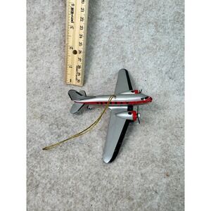 Vintage Metal Airplane Ornament Silver Red Propeller Christmas Tree Decor